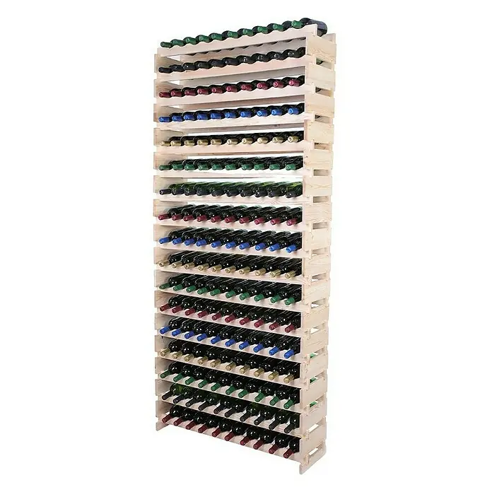 Proregal Flaschenregal Weinregal VINOTECA FLEX PRO für 170 Flaschen - L x B x H: 28 x 103 x 233 cm, Holz, Anzahl Böden: 17 Stk. - Ein hohes Weinregal aus Holz, gefüllt mit zahlreichen Weinflaschen unterschiedlicher Sorten und Farben, ideal für die stilvolle Lagerung.