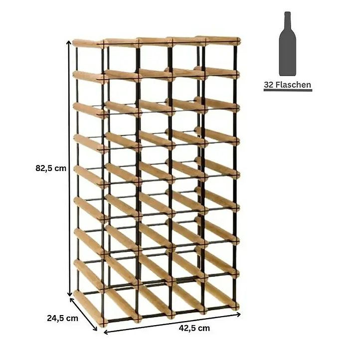 Proregal Flaschenregal Modulares Weinregal VINOTECA MOD METAL für 4x8 Flaschen - Holz - Abbildung eines Weinregals für 32 Flaschen, mit Maßen 82,5 cm Höhe, 42,5 cm Breite und 24,5 cm Tiefe.