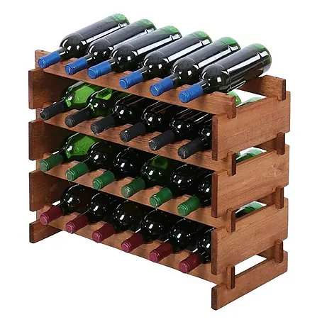 Weinregal VINOTECA FLEX PRO | HxBxT 51x65x28cm | 24 Flaschen auf 4 Ebenen | Massives Kiefernholz | Braun geölt