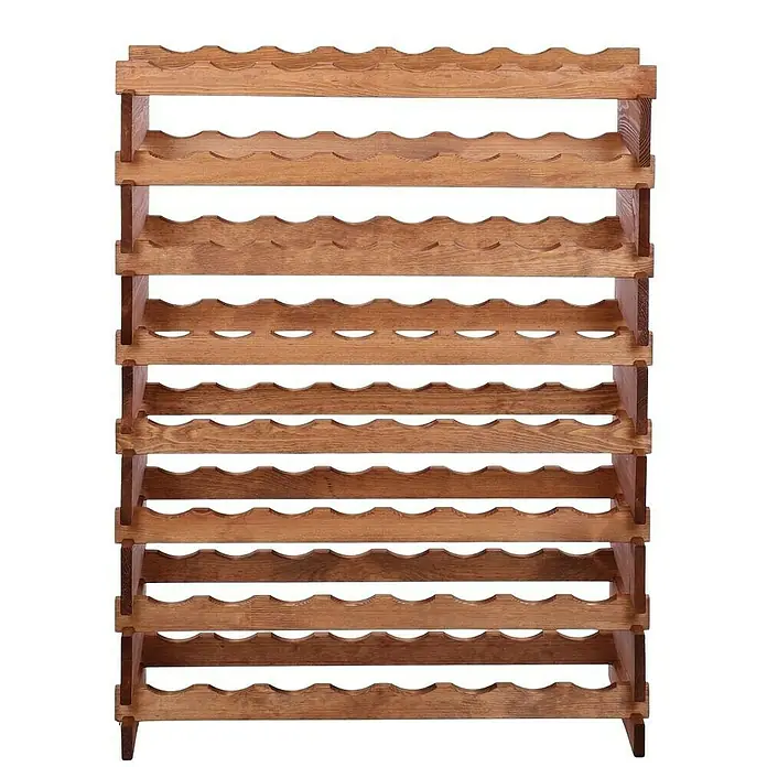 Proregal Flaschenregal Weinregal VINOTECA FLEX PRO für 68 Flaschen - L x B x H: 28 x 84 x 107 cm, Holz, Anzahl Böden: 8 Stk. - Dieses Bild zeigt ein großes, hölzernes Weinregal mit vielen Fächern zur Aufbewahrung von Weinflaschen. Ideal für Weinliebhaber und Sammler.