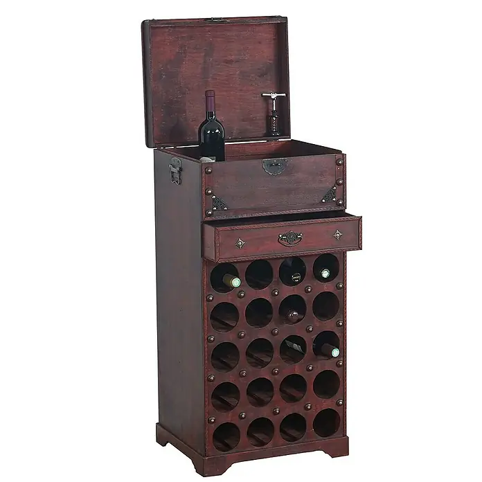 Berlinlodge Flaschenregal Weinregal mit Schublade und Truhe - L x B x H: 38 x 46 x 94 cm, Holz - Elegantes Weinregal mit offenem Deckel, Schublade und rustikalem Charme für die stilvolle Aufbewahrung Ihrer Weinsammlung.