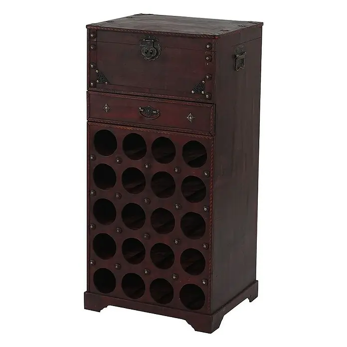 Berlinlodge Flaschenregal Weinregal mit Schublade und Truhe - L x B x H: 38 x 46 x 94 cm, Holz - Weinregal aus Holz mit Truhe und Schublade für stilvolle Weinlagerung und Aufbewahrung in Ihrem Zuhause.