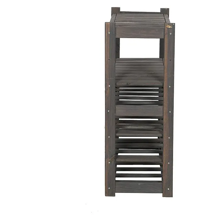 Proregal Flaschenregal Weinregal SPREEWALD für 24 Flaschen - Holz - Das Bild zeigt ein dunkles Holzregal mit Lamellenstruktur, ideal zur Aufbewahrung und Präsentation von Gegenständen. Das Regal ist robust und stilvoll.
