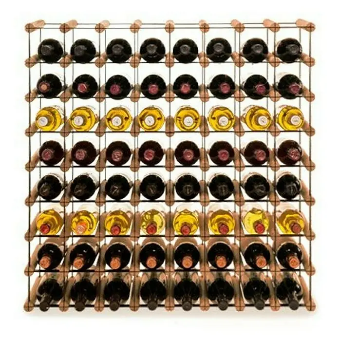 Proregal Flaschenregal Modulares Weinregal VINOTECA MOD METAL für 8x8 Flaschen - L x B x H: 24,5 x 82,5 x 82,5 cm, Holz - Weinregal mit vielen Weinflaschen unterschiedlicher Sorten, präsentiert eine umfangreiche Weinsammlung in einem Holzgestell.