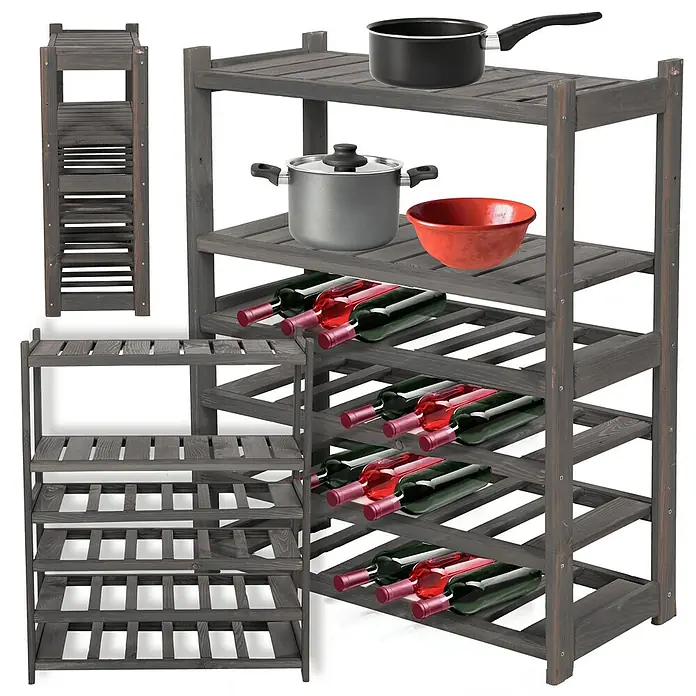 Proregal Flaschenregal Weinregal SPREEWALD für 24 Flaschen - Holz - Weinregal aus Holz mit Kochutensilien. Ideal zur Aufbewahrung von Weinflaschen und Kochgeschirr, robust und stilvoll.