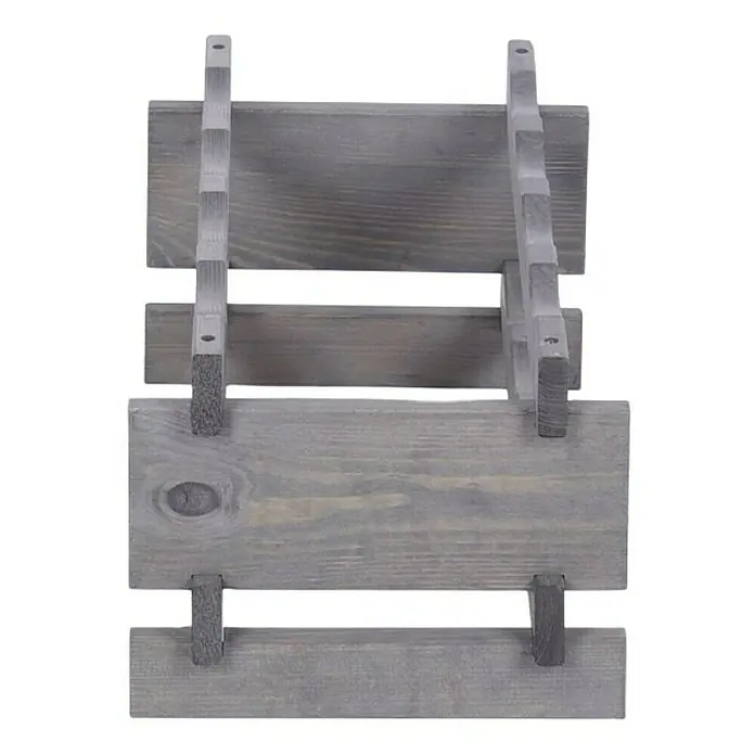 Proregal Flaschenregal Weinregal VINOTECA FLEX PRO für 8 Flaschen - L x B x H: 28 x 46 x 23 cm, Holz, Anzahl Böden: 2 Stk. - Nahaufnahme eines grauen, rustikalen Holzregals mit einfacher Konstruktion und sichtbarer Holzmaserung für eine natürliche Optik.