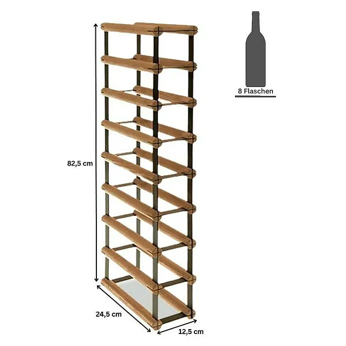 Proregal Flaschenregal Modulares Weinregal VINOTECA MOD METAL für 1x8 Flaschen - L x B x H: 24,5 x 12,5 x 82,5 cm, Holz - Weinregal aus Holz mit den Maßen 82,5 cm Höhe, 24,5 cm Breite und 12,5 cm Tiefe für 8 Flaschen.