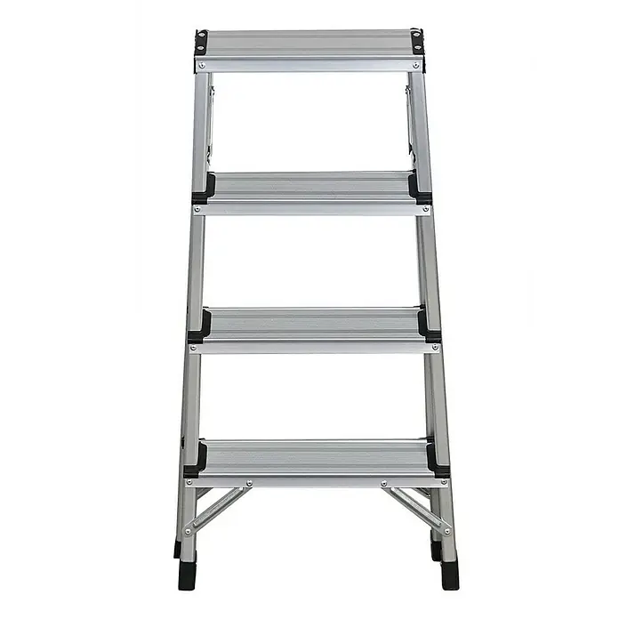 Proregal Doppel-Klapptritt APOLLO - Anzahl Tritte: 8 Stk., Belastbarkeit: 150 kg, Aluminium - Eine Aluminiumleiter mit vier Stufen, ideal für Arbeiten im Haushalt und im Garten. Sie ist leicht und einfach zu verstauen.