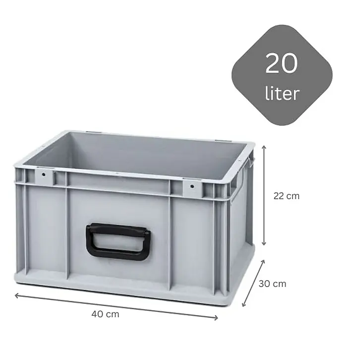 Proregal Eurobox Eurobox NextGen Portable Uno - L x B x H: 40 x 30 x 22 cm, Kunststoff, Grau - Graue 20-Liter-Kunststoffbox mit Griffen und den Maßen 40 cm Länge, 30 cm Breite und 22 cm Höhe.