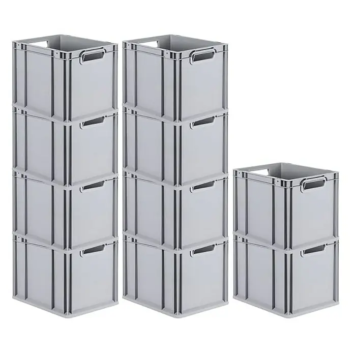 Proregal Euroboxen-Set 10x Eurobox NextGen Economy - Kunststoff, Grau, 10 Stk. - Graue Kunststoffboxen im Stapel, ideal für Lagerung und Organisation, mit praktischen Griffen für einfachen Transport.