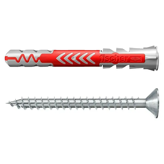 Fischer Taco universal DuoPower - Ø x L: 6 x 50 mm, Plástico, 4 ud. - Taco universal Fischer UX con tornillo. La solución de fijación óptima para casi todos los materiales de construcción, asegurando una sujeción segura.