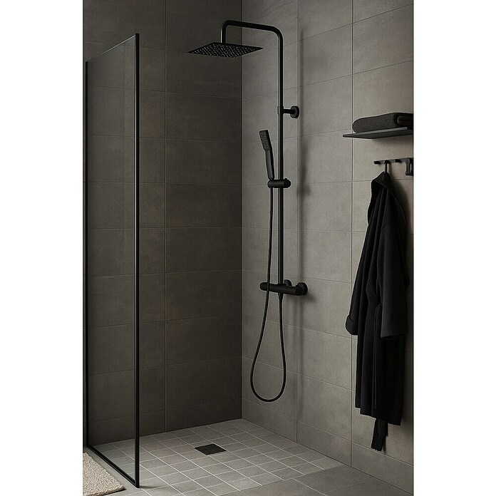 Sistema de ducha Wood (Con grifo termostático, Negro) | BAUHAUS
