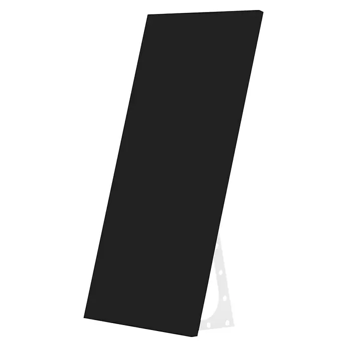 Jokerarea Infrarotheizkörper Area Warm 900 - L x B x H: 120 x 60 x 2,7 cm, 900 W, Schwarz - Ein abstraktes Bild einer schwarzen Trapezform mit einem grauen Rechteckmuster an der Seite. Die Grafik ist einfach gehalten.