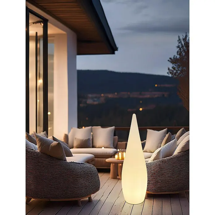 Globo Außenstehleuchte Vascon - Netzbetrieben, 10 W, Weiß, Mit Leuchtmittel, RGB, Ø x H: 36 x 120 cm - Stilvolle Außenleuchte in Tropfenform, die eine gemütliche Atmosphäre auf der Terrasse schafft.