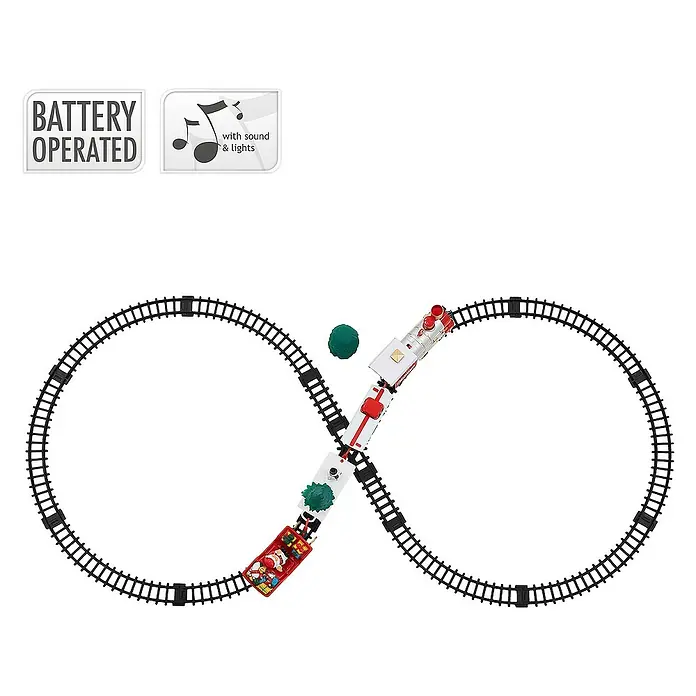 ECD Germany LED-Weihnachtsdekofigur Weihnachtszug Set 22 Teile Weihnachtsbahn Spielzeugzug Kinder Deko Zug - 44 x 91 x 10 cm, Weiß, Rot, Grün, Akkubetrieben, LED - Spielzeug-Weihnachtszug-Set mit Batteriebetrieb, Sound und Licht, das auf einer Figure-8-förmigen Strecke fährt.