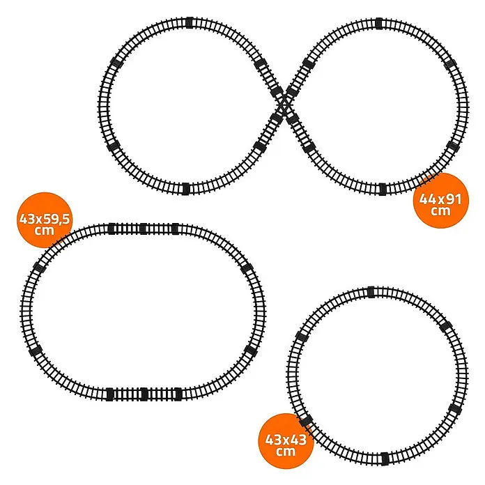 ECD Germany LED-Weihnachtsdekofigur Weihnachtszug Set 22 Teile Weihnachtsbahn Spielzeugzug Kinder Deko Zug - 44 x 91 x 10 cm, Weiß, Rot, Grün, Akkubetrieben, LED - Abbildung verschiedener Eisenbahnstreckenformen und -größen.