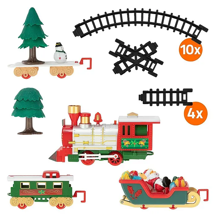 ECD Germany LED-Weihnachtsdekofigur Weihnachtszug Set 22 Teile Weihnachtsbahn Spielzeugzug Kinder Deko Zug - 44 x 91 x 10 cm, Weiß, Rot, Grün, Akkubetrieben, LED - Weihnachtszug-Set mit Lokomotive, Waggons, Gleisen und festlicher Dekoration. Ideal für die Weihnachtszeit.