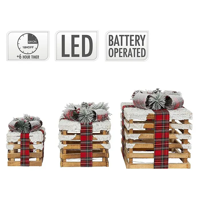 ECD Germany LED-Weihnachtsdekofigur LED Dekolicht Geschenkboxen Weihnacht Dekoobjekt - 26 x 26 x 28 cm, Braun, Rot, Grün, Akkubetrieben, LED - Dekorative Geschenkboxen mit LED-Beleuchtung, Batteriebetrieb und 6-Stunden-Timer für stimmungsvolle Weihnachten.