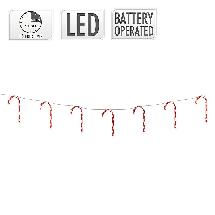 ECD Germany LED-Weihnachtsdekofigur LED Lichterkette Weihnachten Deko Beleuchtung Zuckerstäbe Candy Cane - 330 x 2 x 20 cm, Rot, Weiß, Akkubetrieben, LED - Lichterkette mit Zuckerstangen-Design. Diese LED-Lichterkette ist batteriebetrieben und verfügt über einen 6-Stunden-Timer für festliche Beleuchtung.