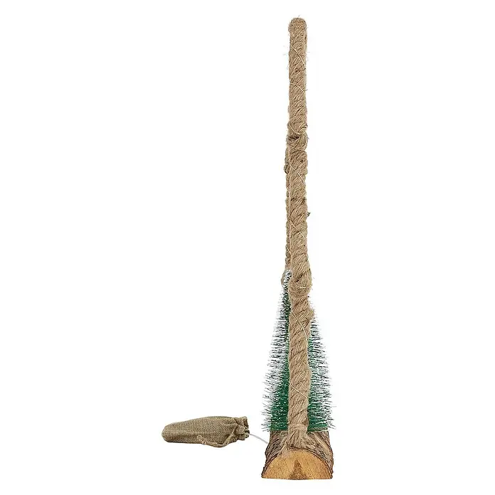 ECD Germany LED-Weihnachtsdekofigur Dekobaum beleuchtete Winterlandschaft Tannenbaum Deko Holzbaum - 35 x 6,5 x 45 cm, Braun, Grün, Akkubetrieben, LED - Weihnachtsbaum-Deko mit Jute-Akzenten und rustikalem Holzfuß, ideal für eine gemütliche Festtagsstimmung im Zuhause.