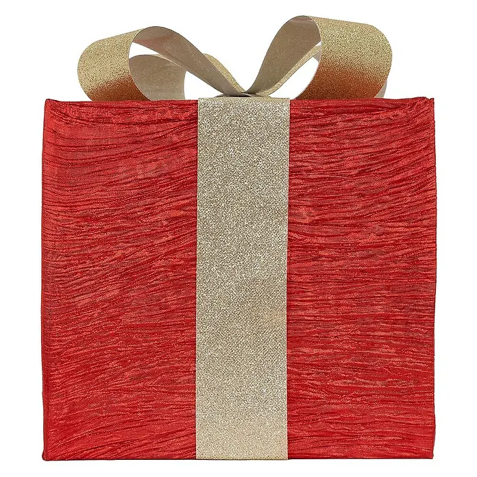 ECD Germany LED-Weihnachtsdekofigur LED Dekolicht Geschenkboxen Weihnacht Dekoobjekt - 25 x 25 x 30 cm, Rot, Gold, Akkubetrieben, LED - Roter Weihnachtsgeschenk-Dekoartikel mit glitzernder goldener Schleife und Band für festliche Dekorationen im Innenbereich.