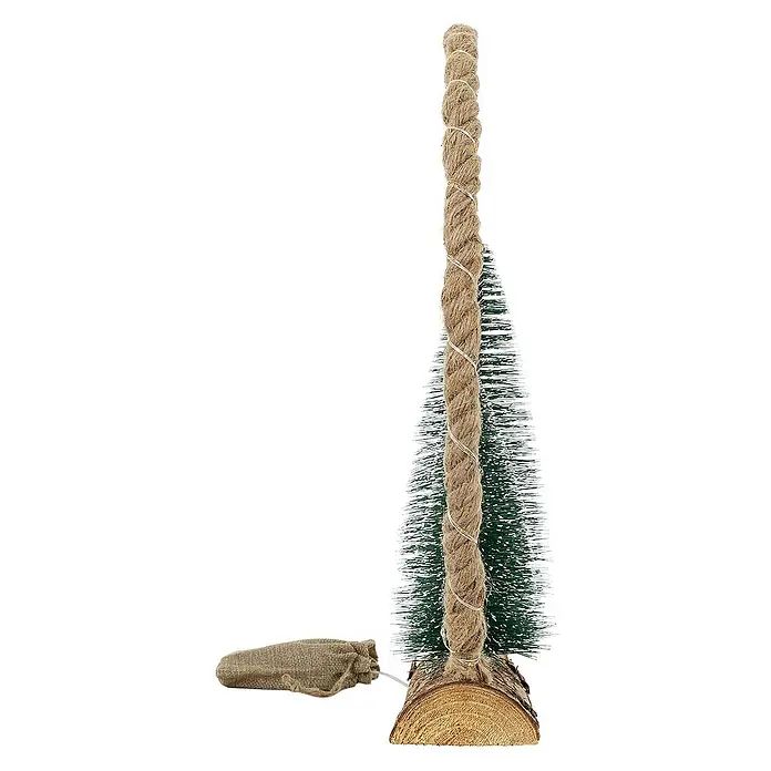 ECD Germany LED-Weihnachtsdekofigur Dekobaum beleuchtete Winterlandschaft Tannenbaum Deko Holzbaum - 45 x 9,5 x 45 cm, Braun, Grün, Netzbetrieben, LED - Dekorativer Mini-Weihnachtsbaum mit Juteseil und rustikalem Holzsockel für eine festliche Atmosphäre. Ideal als Tischdekoration geeignet.