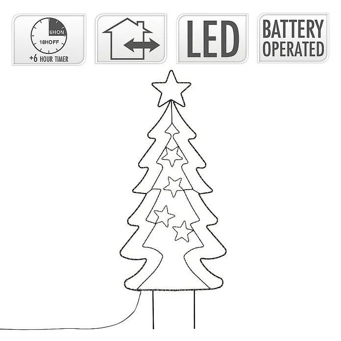 ECD Germany LED-Weihnachtsdekofigur Lichterbaum LED Beleuchtung Gartenleuchte Kunstbaum - 37 x 1 x 87 cm, Schwarz, Akkubetrieben, LED - Abbildung einer LED-Weihnachtsbaum-Gartenleuchte mit Timer und Batteriebetrieb, ideal für die Dekoration Ihres Gartens.