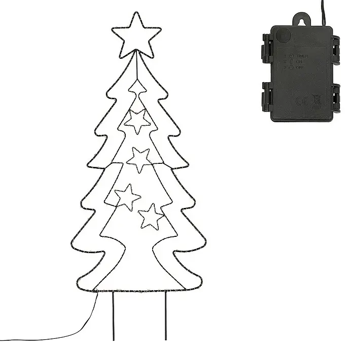 ECD Germany LED-Weihnachtsdekofigur Lichterbaum LED Beleuchtung Gartenleuchte Kunstbaum - 37 x 1 x 87 cm, Schwarz, Akkubetrieben, LED - Weihnachtsbaum-Lichterkette mit Sternen und Timer. Perfekt für festliche Dekorationen im Innen- und Außenbereich.