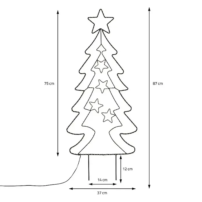 ECD Germany LED-Weihnachtsdekofigur Lichterbaum LED Beleuchtung Gartenleuchte Kunstbaum - 37 x 1 x 87 cm, Schwarz, Akkubetrieben, LED - Draufsicht eines LED-Weihnachtsbaum für den Innenbereich. Die Silhouette ist mit funkelnden Sternen versehen und hat eine Gesamthöhe von 87 cm.