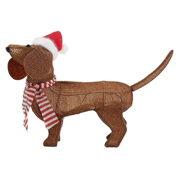 ECD Germany LED-Weihnachtsdekofigur LED Weihnachten Hund Dackel Gartenfigur Hundefigur Batteriebetriebene - 12 x 60 x 43 cm, Braun, Akkubetrieben, LED - Weihnachtsdeko: Dackel-Figur mit Mütze und Schal, festliche Dekoration für die Weihnachtszeit, detailreich gestaltet und ein echter Hingucker.