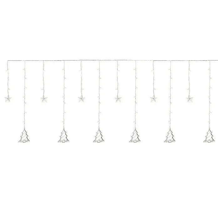 ECD Germany LED-Weihnachtsdekofigur LED Fenster Lichtervorhang Weihnachtsbäume und Sterne - 420 x 4 x 110 cm, Transparent, Netzbetrieben, LED - Festliche LED-Lichterkette mit Sternen und Tannenbaum-Motiven, ideal zur Dekoration für Weihnachten und die Feiertage.