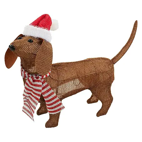ECD Germany  LED-Weihnachtsdekofigur LED Weihnachten Hund Dackel Gartenfigur Hundefigur Batteriebetriebene