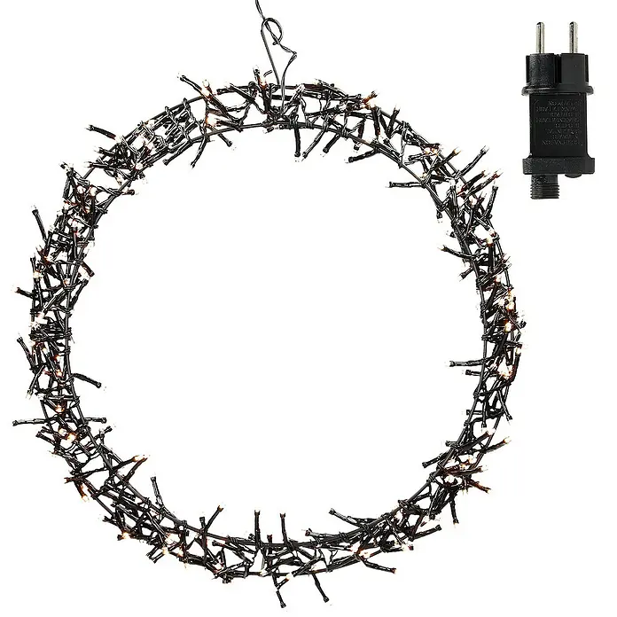 ECD Germany LED-Weihnachtsdekofigur Warmweiß - 38 x 5,5 x 38 cm, Schwarz, Netzbetrieben, LED - Ein kreisförmiger LED-Lichterkranz mit dunklem Draht und warmweißen Lichtern, inklusive Stecker für den Innenbereich.