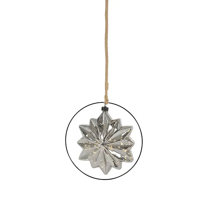 ECD Germany LED-Weihnachtsdekofigur Kugelleuchte Weihnachtkugel LED Dekokugel Pendelleuchte Lichterkugel - 25 x 2 x 105 cm, Grau, Akkubetrieben, LED - Funkelnder silberner Stern als Weihnachtsornament. Das Licht reflektiert in den Facetten des Sterns und sorgt für eine festliche Stimmung.