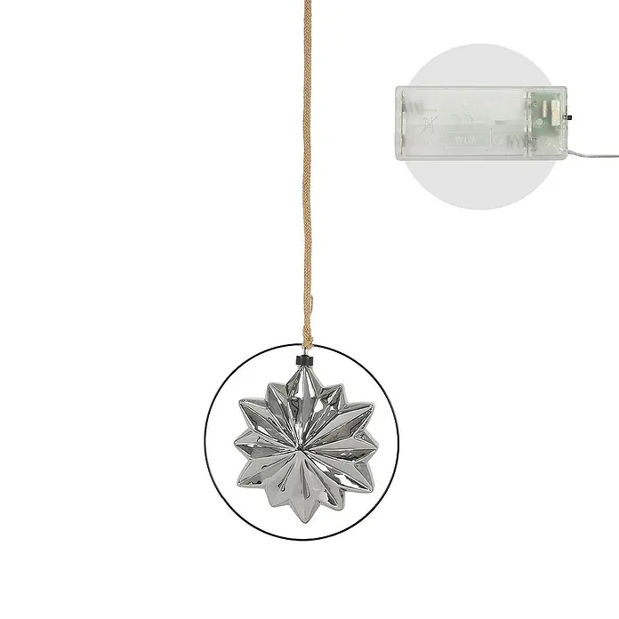 ECD Germany LED-Weihnachtsdekofigur Kugelleuchte Weihnachtkugel LED Dekokugel Pendelleuchte Lichterkugel - 25 x 2 x 105 cm, Grau, Akkubetrieben, LED - Sternförmiger Hängeornament mit Batteriebetrieb. Elegante Dekoration für festliche Anlässe.