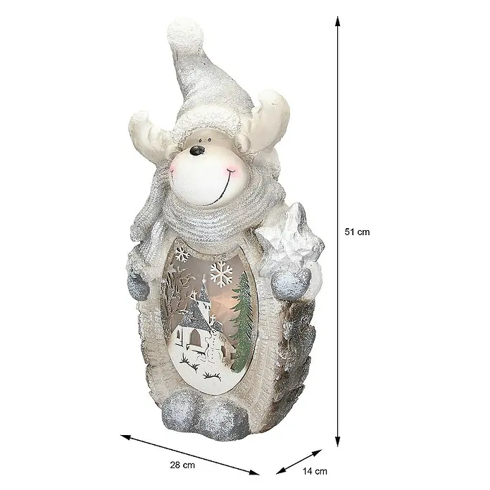 ECD Germany LED-Weihnachtsdekofigur 3D Deko Aufsteller Ornament Weihnacht Dekofigur - 28 x 14 x 51 cm, Weiß, Grau, Akkubetrieben, LED - Weihnachtliche Dekofigur: Ein Rentier mit LED-Beleuchtung und Winterlandschaft, ideal für die festliche Dekoration Ihres Zuhauses.