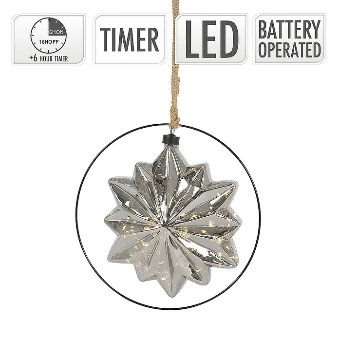 ECD Germany LED-Weihnachtsdekofigur Kugelleuchte Weihnachtkugel LED Dekokugel Pendelleuchte Lichterkugel - 25 x 2 x 105 cm, Grau, Akkubetrieben, LED - Dekorative LED-Sternleuchte mit Timer und Batteriebetrieb, ideal für festliche Beleuchtung im Innenbereich.