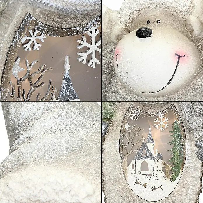 ECD Germany LED-Weihnachtsdekofigur 3D Deko Aufsteller Ornament Weihnacht Dekofigur - 28 x 14 x 51 cm, Weiß, Grau, Akkubetrieben, LED - Detailaufnahme einer Weihnachtsdeko mit Winterlandschaft und Schäfchen, kunstvoll gestaltet und beleuchtet.