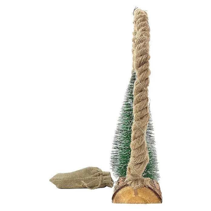 ECD Germany LED-Weihnachtsdekofigur Dekobaum beleuchtete Winterlandschaft Tannenbaum Deko Holzbaum - 34 x 7,5 x 30 cm, Braun, Grün, Akkubetrieben, LED - Dekorative Mini-Weihnachtsbaum mit Jutesack und Juteseil umwickelt für festliche Akzente in Ihrem Zuhause.