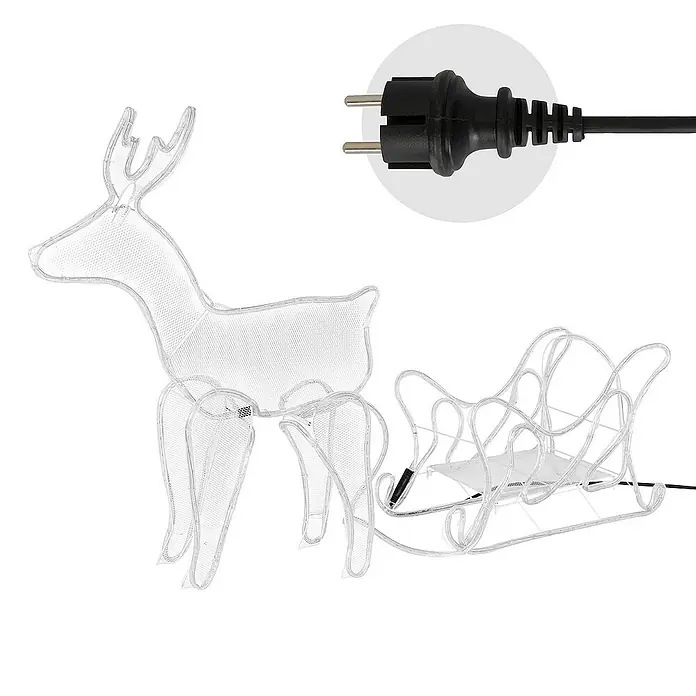 ECD Germany LED-Weihnachtsdekofigur Lichterschlauch LED Beleuchtung Gartenleuchte Weihnachtshirsch Rentier - 273 x 28 x 77 cm, Transparent, Netzbetrieben, LED - Leuchtende Rentier- und Schlittendekoration mit filigranem Design, ideal für festliche Beleuchtung im Innenbereich.