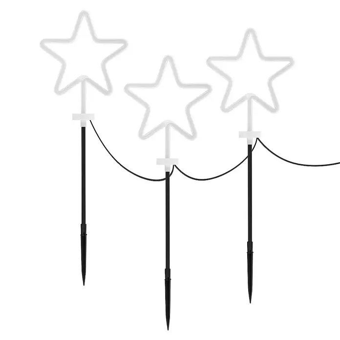 ECD Germany LED-Weihnachtsdekofigur 3er Set Gartenstecker Stern Deko Beleuchtung für Außen Stableuchten - 500 x 1,8 x 58 cm, Weiß, Netzbetrieben, LED - Gartenleuchten mit drei weißen Sternen auf schwarzen Stäben. Dekorative Beleuchtung für den Außenbereich.