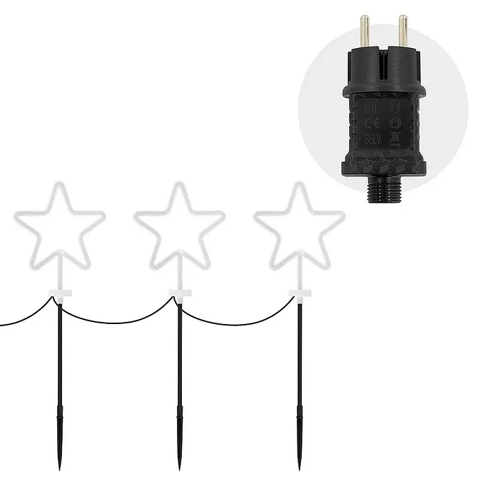ECD Germany LED-Weihnachtsdekofigur 3er Set Gartenstecker Stern Deko Beleuchtung für Außen Stableuchten - 500 x 1,8 x 58 cm, Weiß, Netzbetrieben, LED - Sternförmige Gartenleuchten mit Stecker. Die Lichter sind ideal für die Dekoration von Gärten, Wegen und Terrassen und schaffen eine festliche Atmosphäre.