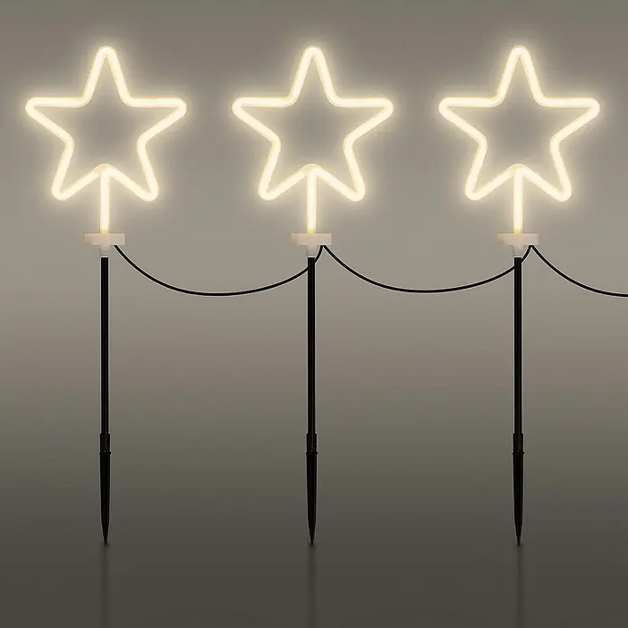 ECD Germany LED-Weihnachtsdekofigur 3er Set Gartenstecker Stern Deko Beleuchtung für Außen Stableuchten - 500 x 1,8 x 58 cm, Weiß, Netzbetrieben, LED - Drei leuchtende Stern-Gartenstecker mit warmweißem Licht. Dekorative Aussenbeleuchtung für Garten, Terrasse oder Balkon.