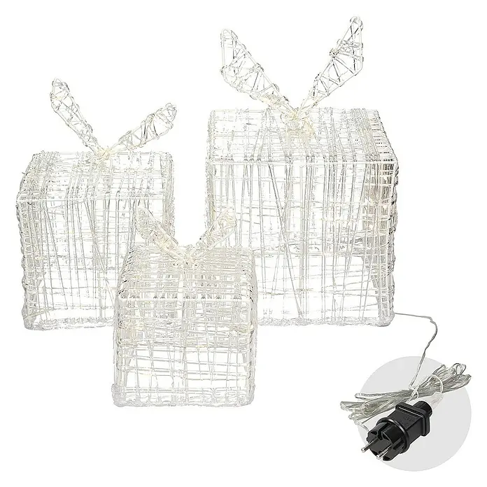 ECD Germany LED-Weihnachtsdekofigur LED Dekolicht Geschenkboxen Weihnacht Dekoobjekt - 20 x 20 x 29 cm, Weiß, Netzbetrieben, LED - Dekorative LED-Geschenkboxen mit Schleife, warmweißes Licht, ideal für festliche Beleuchtung im Innenbereich.