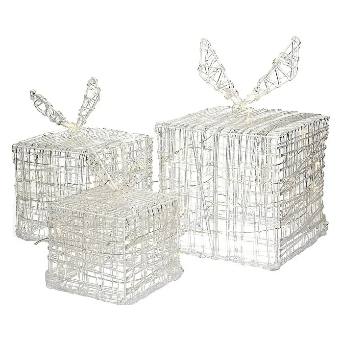 ECD Germany LED-Weihnachtsdekofigur LED Dekolicht Geschenkboxen Weihnacht Dekoobjekt - 20 x 20 x 29 cm, Weiß, Netzbetrieben, LED - Ein Trio dekorativer, beleuchteter Geschenkboxen mit Schleifen, ideal für festliche Dekorationen und stimmungsvolle Beleuchtung.
