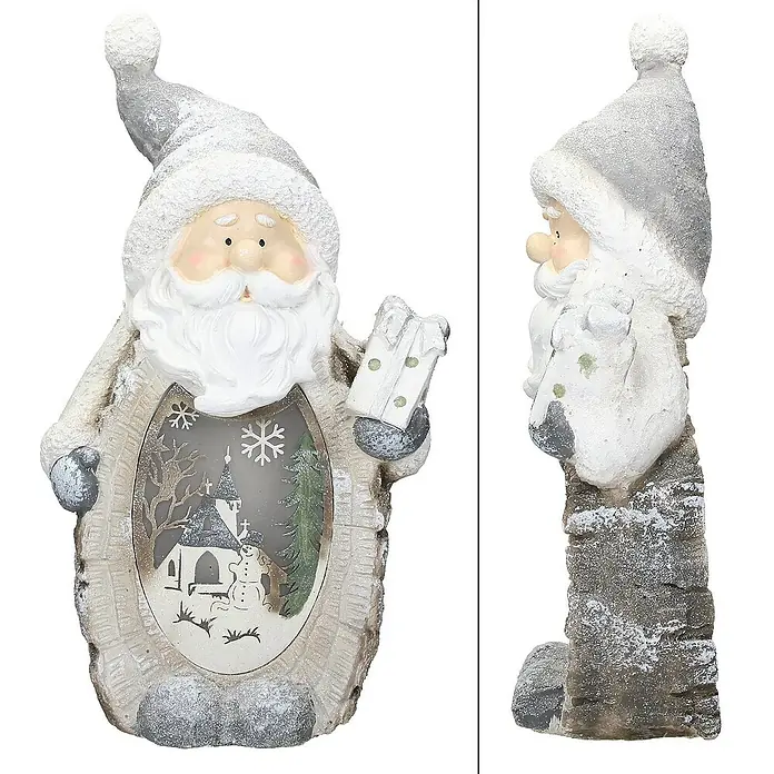 ECD Germany LED-Weihnachtsdekofigur 3D Deko Aufsteller Ornament Weihnacht Dekofigur - 27 x 14 x 52 cm, Weiß, Grau, Akkubetrieben, LED - Weihnachtliche Dekofigur: Santa mit beleuchteter Winterlandschaft. Eine festliche Ergänzung für Ihr Zuhause mit liebevollen Details und warmem Licht.