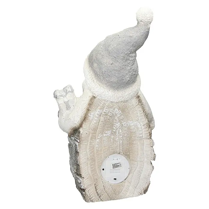 ECD Germany LED-Weihnachtsdekofigur 3D Deko Aufsteller Ornament Weihnacht Dekofigur - 27 x 14 x 52 cm, Weiß, Grau, Akkubetrieben, LED - Rückansicht einer Schneemann-Figur mit grauem Hut und LED-Beleuchtung, ideal für winterliche Dekorationen im Innenbereich.