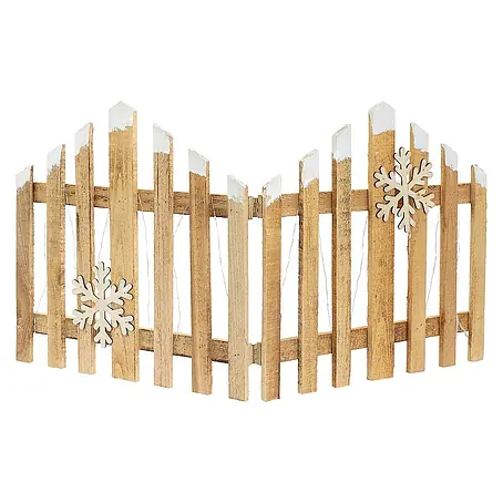 ECD Germany  LED-Weihnachtsdekofigur Deko Holz Zaun Mini Gartenzaun Mini-Lattenzaun mit LED Winter Gatter