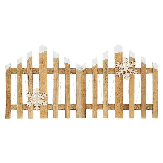 ECD Germany LED-Weihnachtsdekofigur Deko Holz Zaun Mini Gartenzaun Mini-Lattenzaun mit LED Winter Gatter - 2 x 77 x 38 cm, Braun, Akkubetrieben, LED - Dekorative Holzzaun-Szene mit Schneeflocken und Lichtern, ideal für festliche Dekorationen und weihnachtliche Akzente.