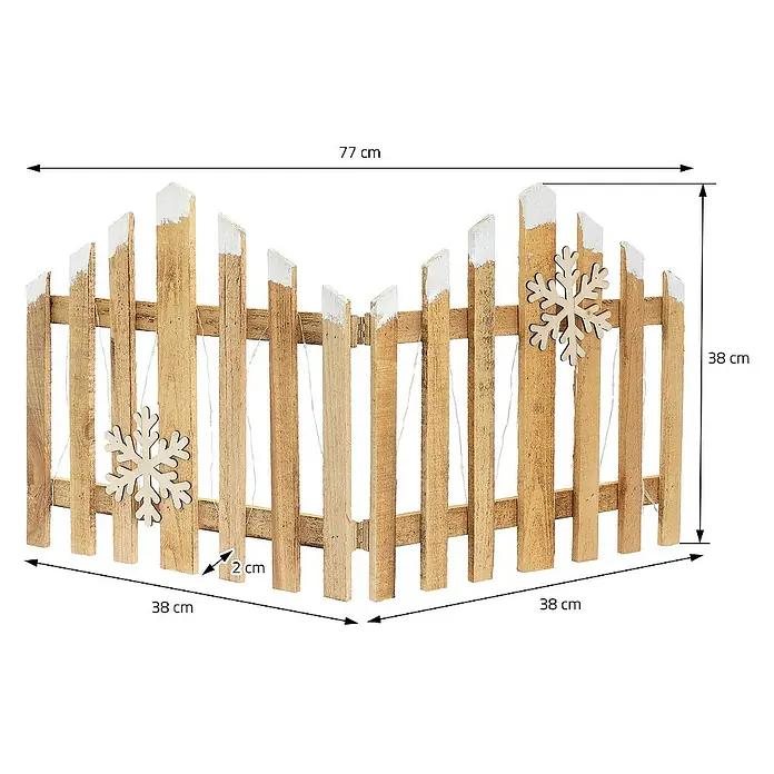 ECD Germany LED-Weihnachtsdekofigur Deko Holz Zaun Mini Gartenzaun Mini-Lattenzaun mit LED Winter Gatter - 2 x 77 x 38 cm, Braun, Akkubetrieben, LED - Dekorative Holzumrandung für den Weihnachtsbaum. Die Umrandung ist mit Schneeflocken und Lichtern geschmückt und verleiht dem Baum einen festlichen Look.